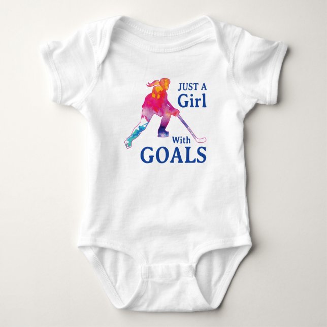 Nur ein Mädchen mit Goals Hockey Wasserfarbe Baby Strampler (Vorderseite)