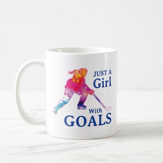 Nur ein Mädchen mit Goals Hockey Wasserfarbe Kaffeetasse (Links)