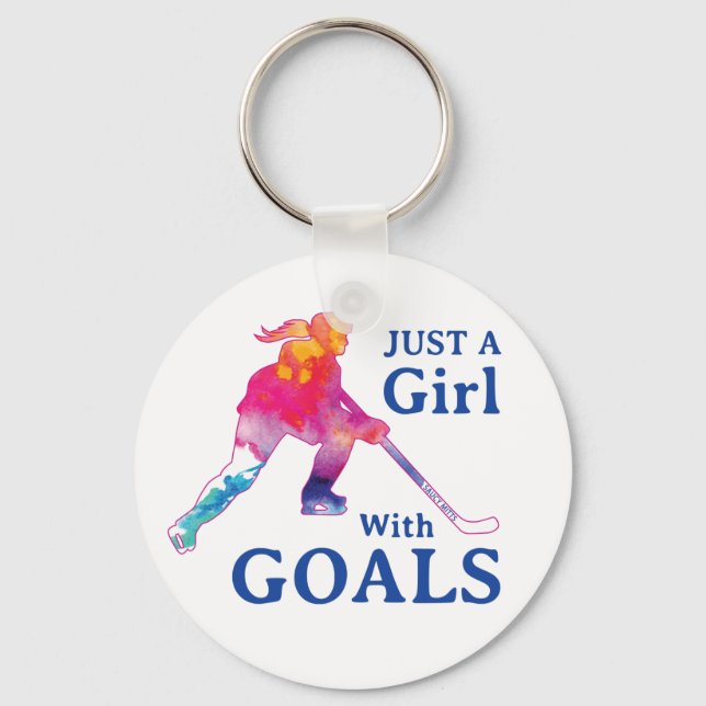 Nur ein Mädchen mit Goals Hockey Wasserfarbe Schlüsselanhänger (Vorderseite)
