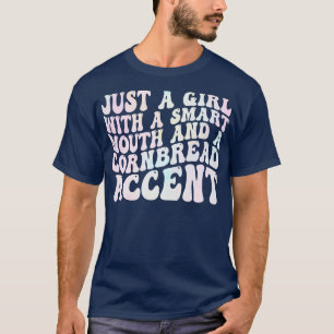 nur ein Mädchen mit kluger Mundschleife und Maisbr T-Shirt