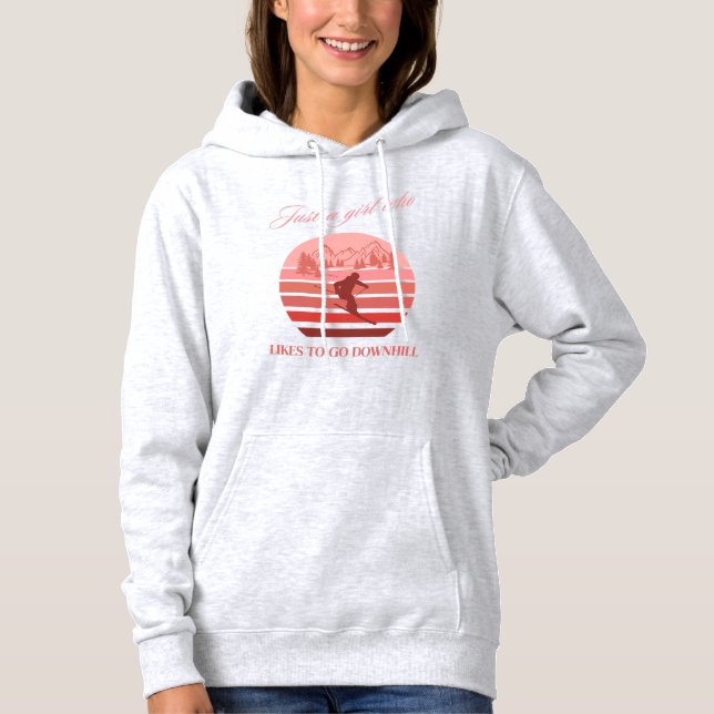Nur ein Mädchen Ski abwärts pink Hoodie (Vorderseite)