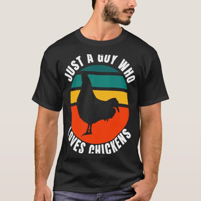 Nur ein Typ, der Lieben Hühner Retro Sonnenunterga T-Shirt (Vorderseite)