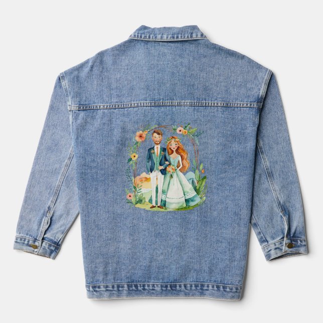 Nur ein verheiratetes Aquarellpaar Jeansjacke (Rückseite)