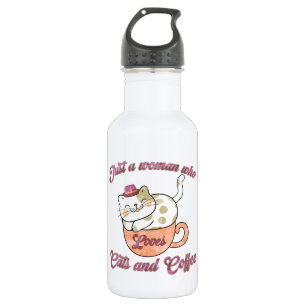 Nur eine Frau, die Katzen und Kaffee Liebe Edelstahlflasche