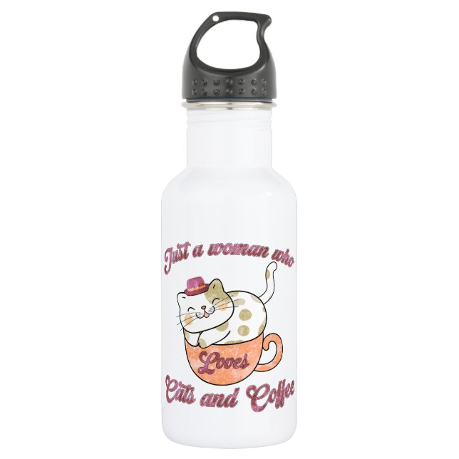 Nur eine Frau, die Katzen und Kaffee Liebe Edelstahlflasche (Vorderseite)