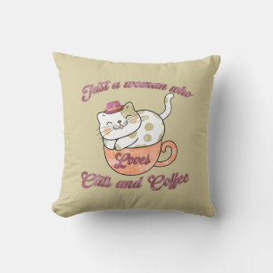 Nur eine Frau, die Katzen und Kaffee Liebe Kissen