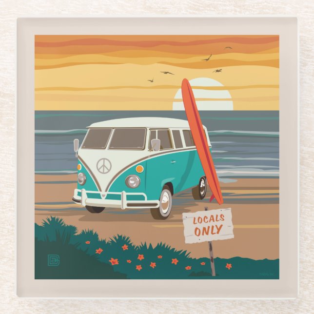 Nur Einheimische | VW Surf Van Glasuntersetzer (Vorderseite)