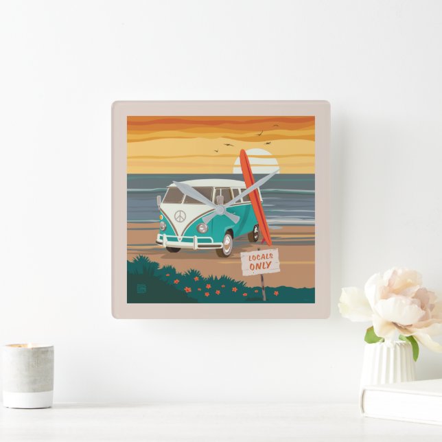 Nur Einheimische | VW Surf Van Quadratische Wanduhr (Zuhause)