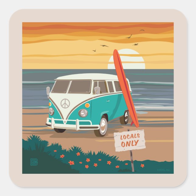 Nur Einheimische | VW Surf Van Quadratischer Aufkleber (Vorderseite)