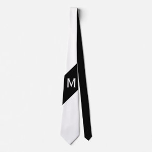 Nur Farbe und Banner - Schwarz-weiß + Monogramm Krawatte