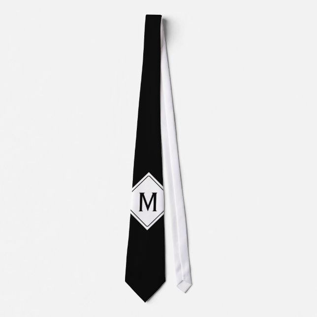 Nur Farbe und Knopf - Schwarz-weiß + Monogramm Krawatte (Vorderseite)