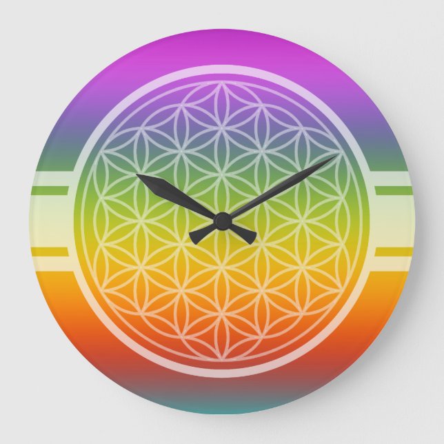 NUR FARBENfarbene Farbverläufe - Blume des Lebens Große Wanduhr (Vorderseite)