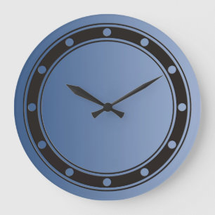 NUR FARBgradienten blau - Ringe & Punkte schwarz Große Wanduhr