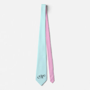 Nur Farbhintergrund - hellblaues Rosa + Monogramm Krawatte