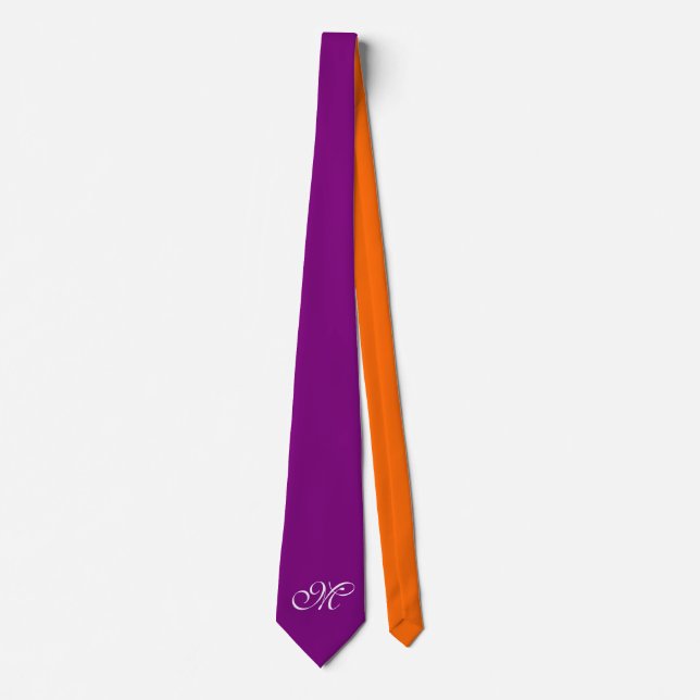 Nur Farbhintergrund - lila orange + Monogramm Krawatte (Vorderseite)
