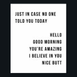 Nur für den Fall, dass niemand Ihnen heute sagen H Poster<br><div class="desc">Nur für den Fall, niemand sagte Ihnen heute Hallo Guten Morgen Sie sind Phantastisch, ich glaube an Sie Nice Hintern Minimal</div>