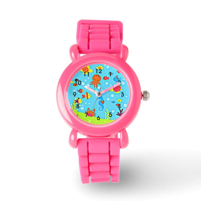 Nur für Kinder, farbenfrohe und lustige Ozeane Armbanduhr (Vorderseite)