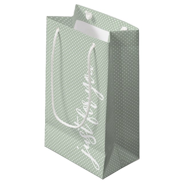Nur für Sie Sage Green Polka Dot Kleine Geschenktüte (Vorderseite Schrägansicht)
