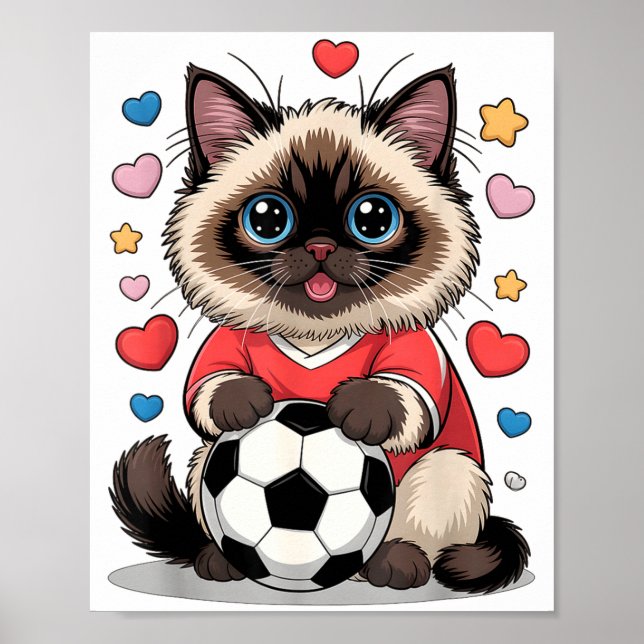 Nur Fußball Katze Mädchen das Birman Mutter Herzen Poster (Vorne)