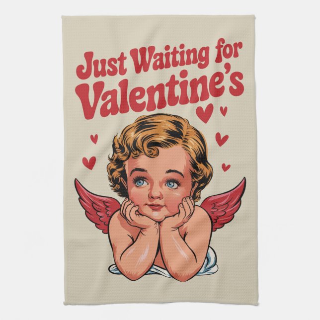 Nur Gewartet für Valentins Retro Baby Cupid Liebe Geschirrtuch (Vertikal)