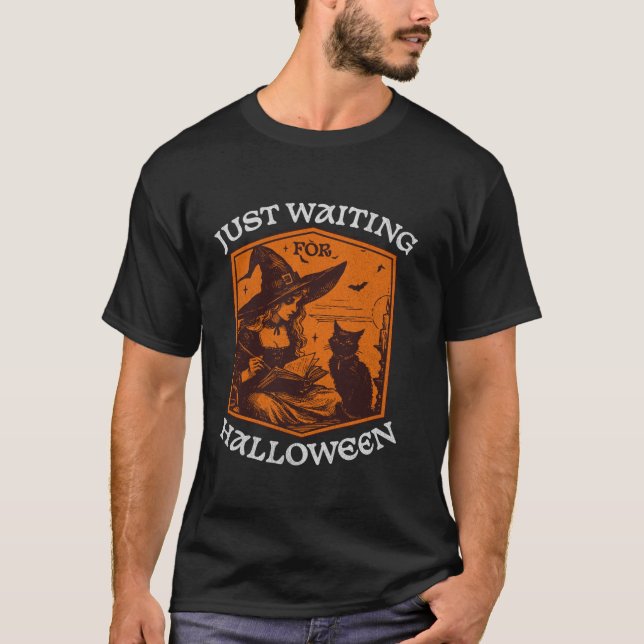 Nur Gewartet Halloween Cat T Shirt (Vorderseite)