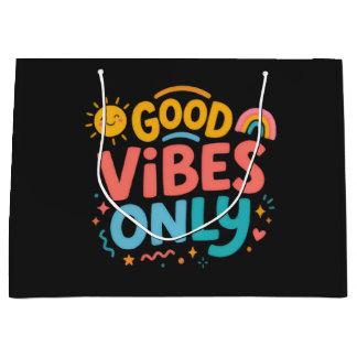 Nur gute Vibes bunte schwarze Geschenktasche Große Geschenktüte