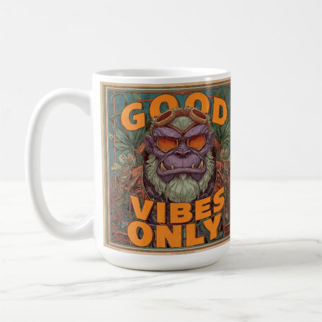 Nur Gute Vibes Kaffeetasse – Fettes Gorilla-Design (Links)