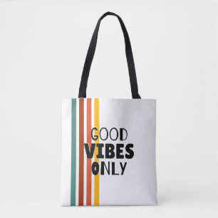 'Nur gute Vibes' Retro-gestreiftes Minimalist-Desi Tasche