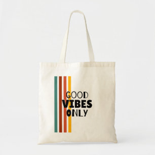 'Nur gute Vibes' Retro-gestreiftes Minimalist-Desi Tragetasche