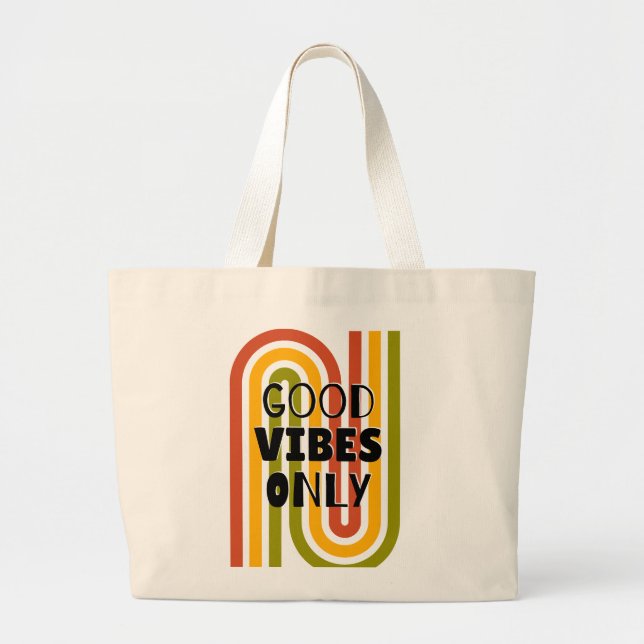 'Nur gute Vibes' Retro-Regenbogen  Jumbo Stoffbeutel (Vorne)