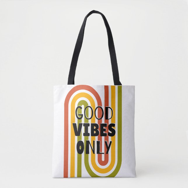 'Nur gute Vibes' Retro-Regenbogen  Tasche (Vorderseite)