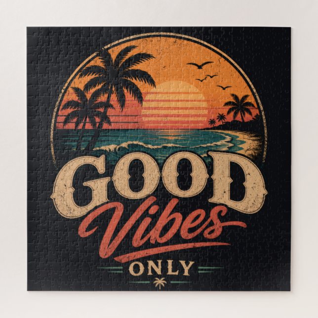 Nur gute Vibes Retro-Sonnenuntergangs-Design (Vertikal)
