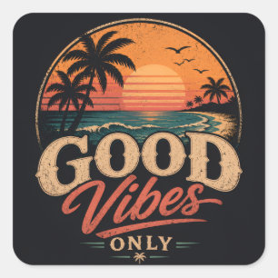 Nur gute Vibes Retro-Sonnenuntergangs-Design Quadratischer Aufkleber