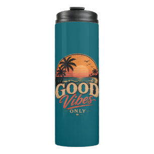Nur gute Vibes Retro-Sonnenuntergangs-Design Thermosbecher