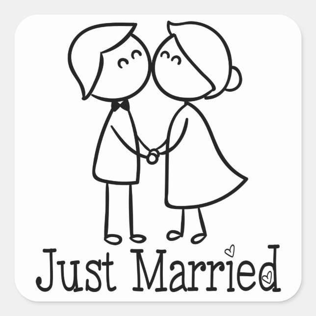 Nur Hochzeit von Braut und Cartoon Quadratischer Aufkleber (Vorderseite)