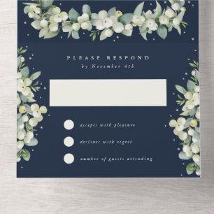 Nur Hochzeitsempfang bei Navy Snowberry+Eucalyptus All In One Einladung