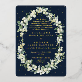 Nur Hochzeitsempfang bei Navy Snowberry+Eucalyptus Folieneinladung