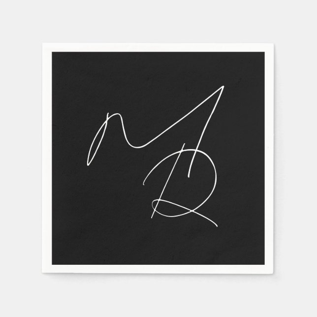 Nur Initialen... Simple Thin Monogram B&W Serviette (Vorderseite)