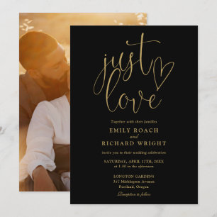 Nur Liebe Black and Gold Script Foto Hochzeit Einladung