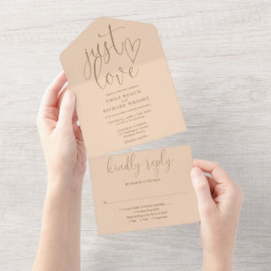 Nur Liebe Elegante Script Soft Peach Hochzeit All In One Einladung