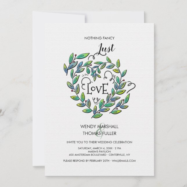 Nur Liebe Nichts Extravagante Einladung Hochzeit (Vorderseite)