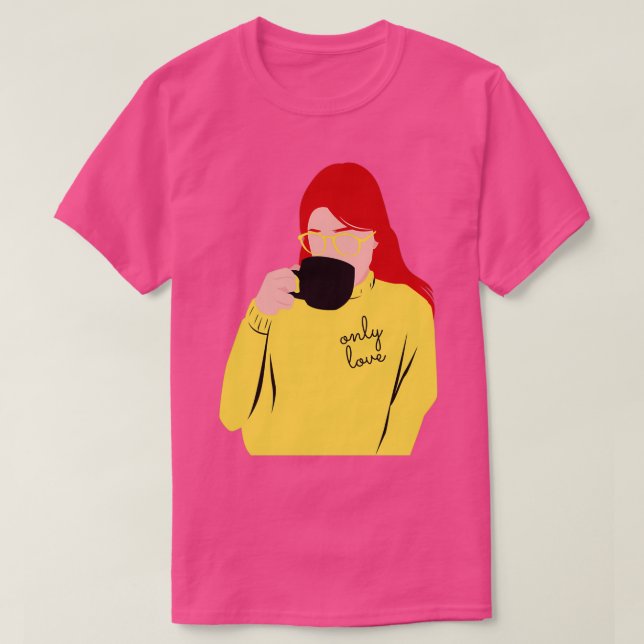Nur Liebe Rothaarweibchen mit Tasse T-Shirt (Design vorne)