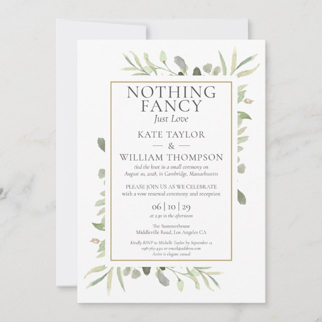 Nur Liebe Sequel Wedding Vows Greenery Einladung (Vorderseite)