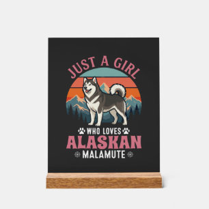 Nur Mädchen Alaskan Malamute Hund Retro Sonnenunte Acrylschild