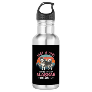 Nur Mädchen Alaskan Malamute Hund Retro Sonnenunte Edelstahlflasche