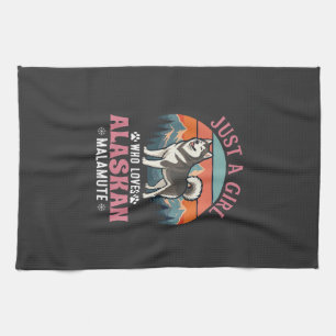 Nur Mädchen Alaskan Malamute Hund Retro Sonnenunte Geschirrtuch