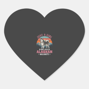 Nur Mädchen Alaskan Malamute Hund Retro Sonnenunte Herz-Aufkleber