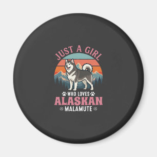 Nur Mädchen Alaskan Malamute Hund Retro Sonnenunte Magnet