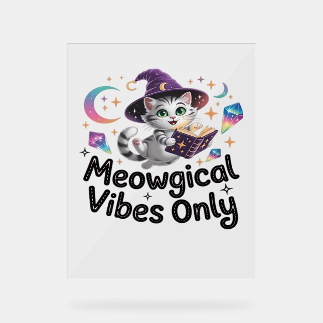 Nur Meowgical Vibes, Floating Kawaii Witch Cat Ov Acrylschild (Vorderseite)