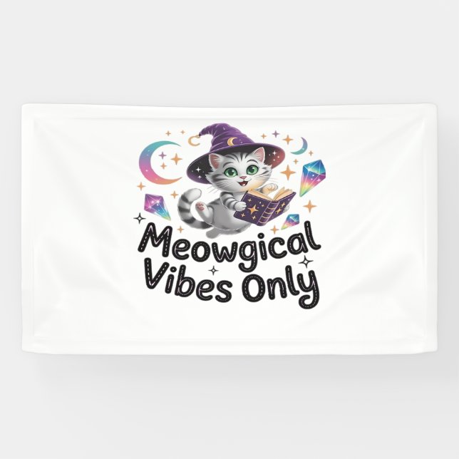 Nur Meowgical Vibes, Floating Kawaii Witch Cat Ov Banner (Horizontal)